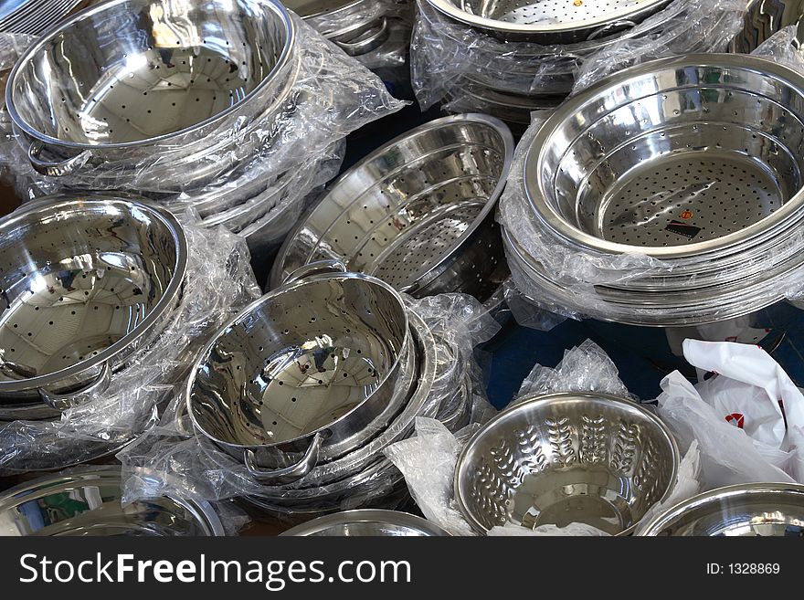 Bunch of stainless steel pans