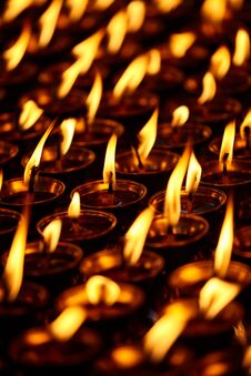 Burning Candles In Buddhist Temple. Dharamsala, Himachal Pradesh Stock Image