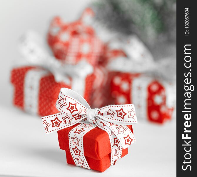 Christmas red gift box on white background