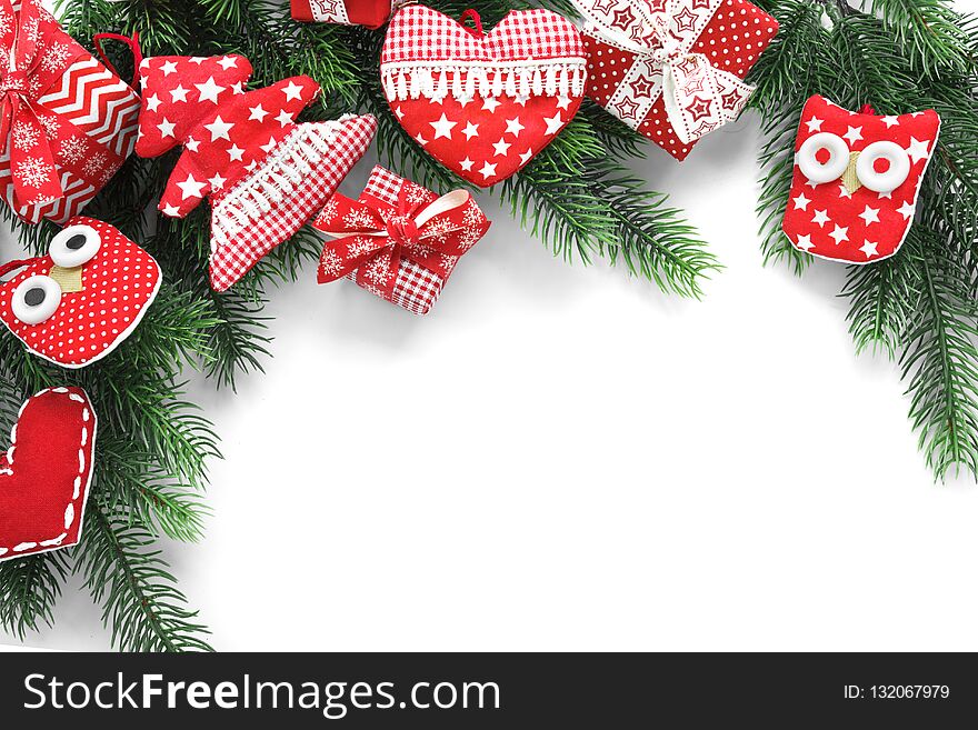 Christmas Decoration - Gifts, Stars, Owles And Hearts On White Background