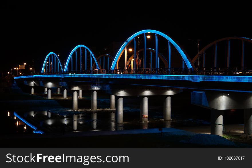 Reflection, Bridge, Night, Water