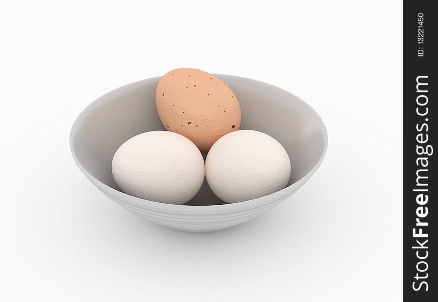 Three Eggs in dish on white background. Three Eggs in dish on white background