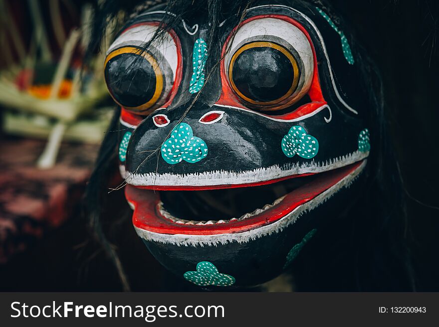 Closeup portrait of Hindu Buddhist traditional stone sculpture