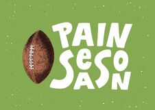 Hand Drawn Sketch Of American Football Ball, Modern Lettering, Pain Season, On Green Background Royalty Free Stock Image Hand Drawn Sketch Of American Football Ball, Modern Lettering, Pain Season, On Green Background Royalty Free Stock Image