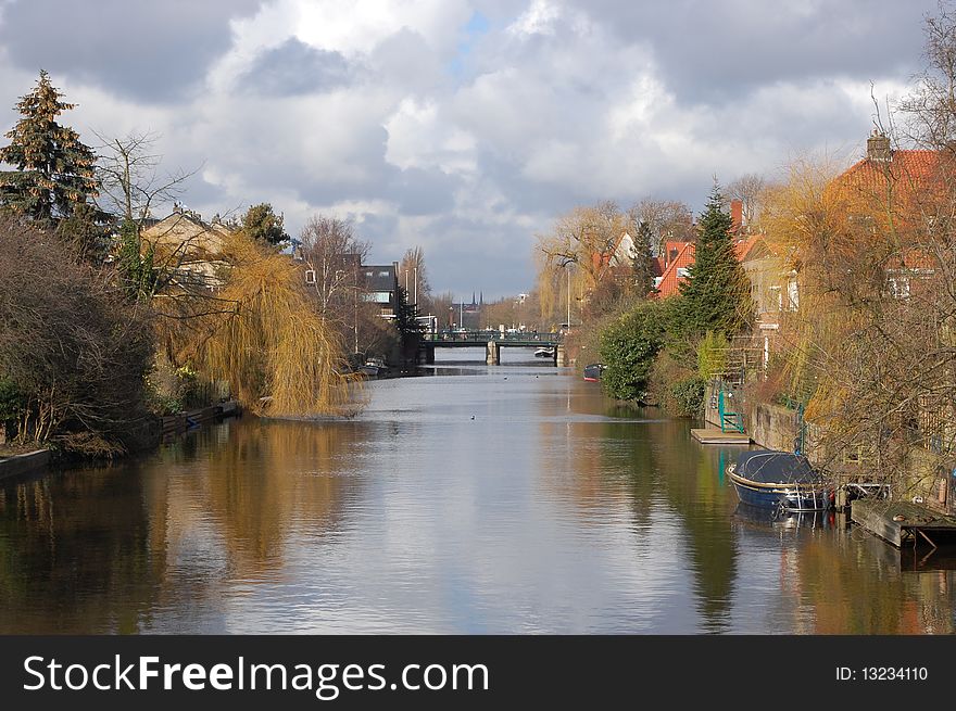 Waterway in a  village in  Holland . Waterway in a  village in  Holland