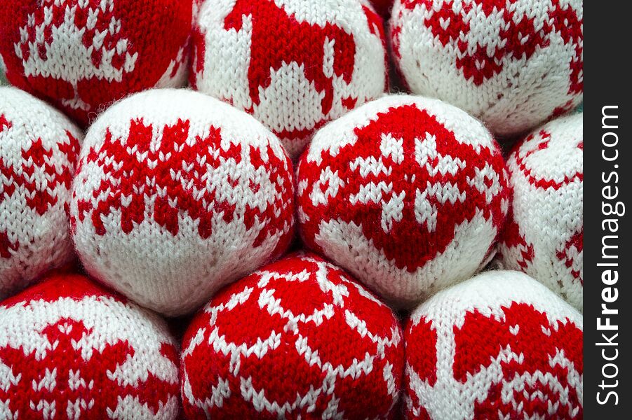 Knitted Balls With Ornament For New Year And Christmas Decoration