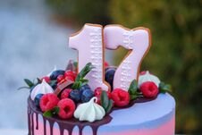 Beautiful Birthday Cake With The Number Seventeen Royalty Free Stock Photography