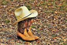 Cowboy Boots And Hat In Autumn Leaves Stock Photos
