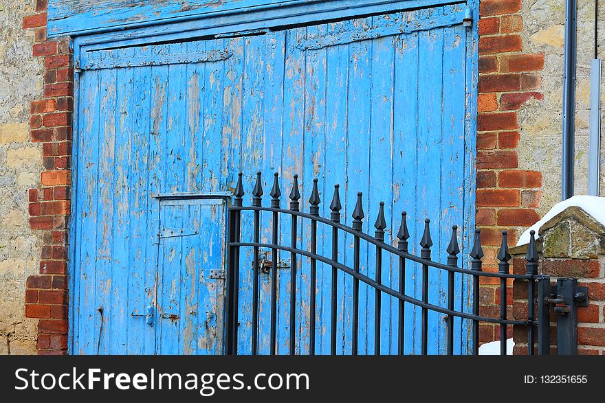 Blue, Wall, Gate, Door