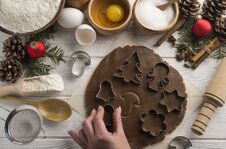 Natural Homemade Rolling With Molds For Baking Holiday Cookies On A Wooden White Background. Flat Lay Stock Images Natural Homemade Rolling With Molds For Baking Holiday Cookies On A Wooden White Background. Flat Lay Stock Images