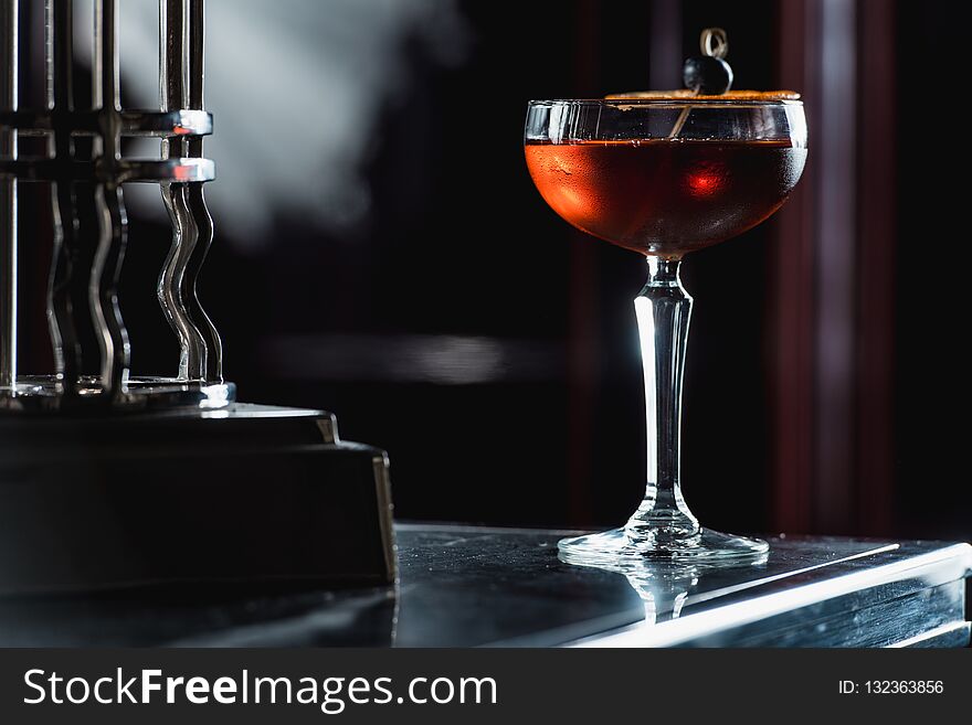 The Boulevardier Cocktail. On a bar desk. The Boulevardier Cocktail. On a bar desk.