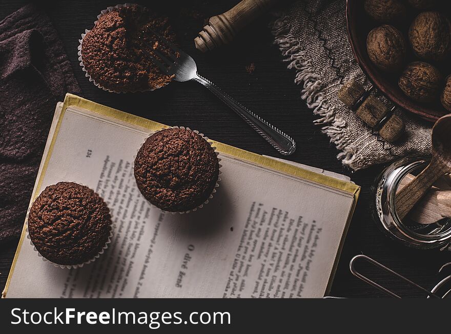 Chocolate muffins photography, vintage food photography, delish dessert