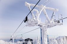 Ski Lift, Cable Car Funicular With Open Cabin On The Background Royalty Free Stock Photography
