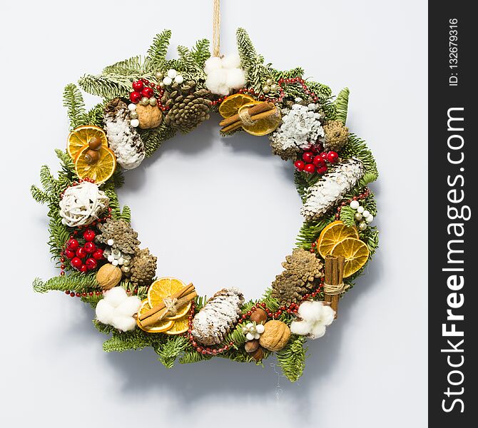Traditional new year wreath on wall