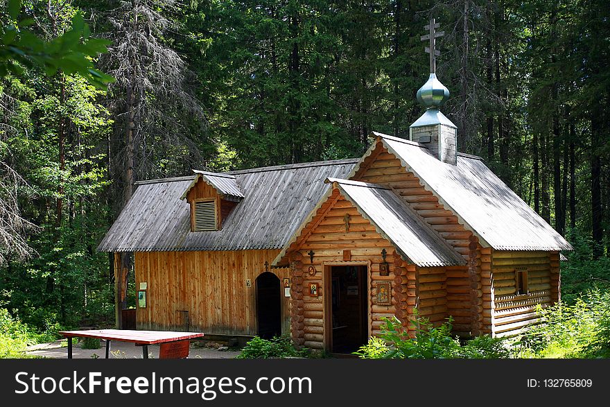 Hut, Log Cabin, Cottage, Tree