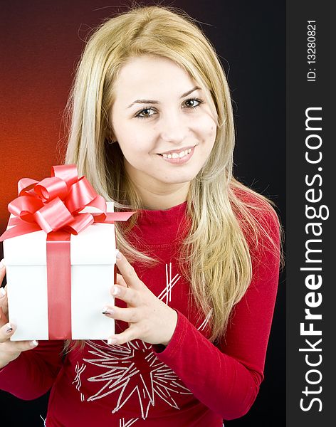 Happy young girl with gift box. Happy young girl with gift box