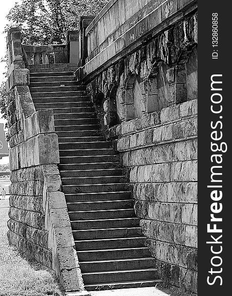 Black And White, Stairs, Monochrome Photography, Wall