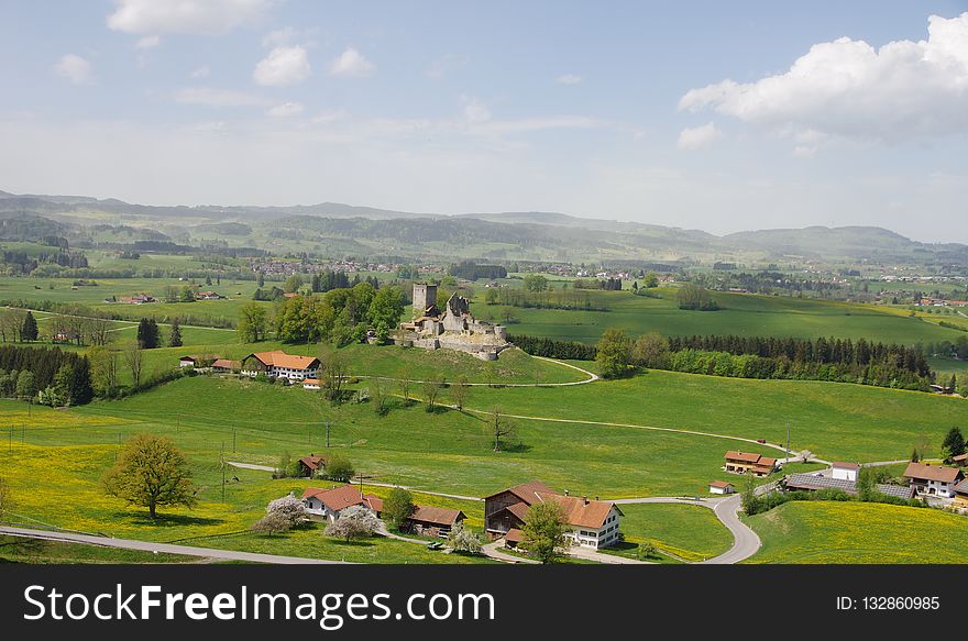 Grassland, Highland, Sky, Pasture