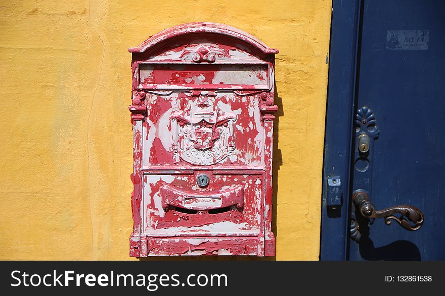 Red, Wall, Letter Box, Art