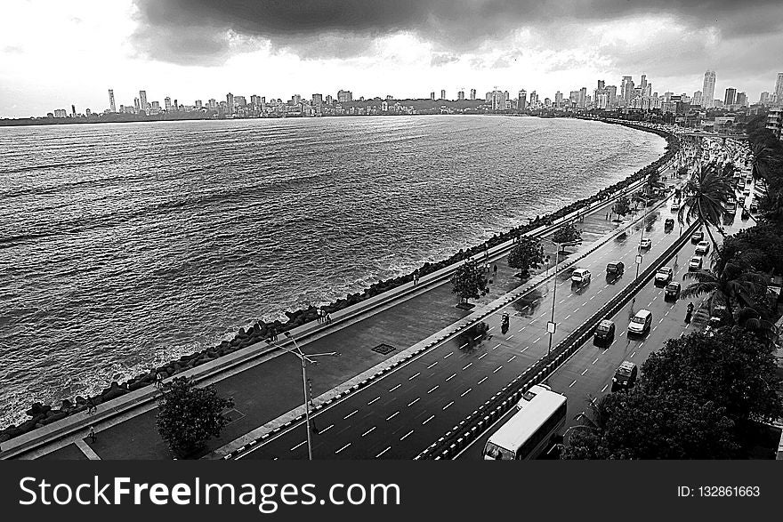 Black And White, Sky, Urban Area, Infrastructure