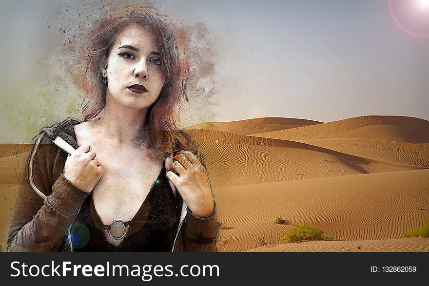 Desert, Aeolian Landform, Landscape, Girl