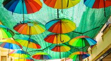 Colorful Hanging Umbrellas Above The Street Royalty Free Stock Photo