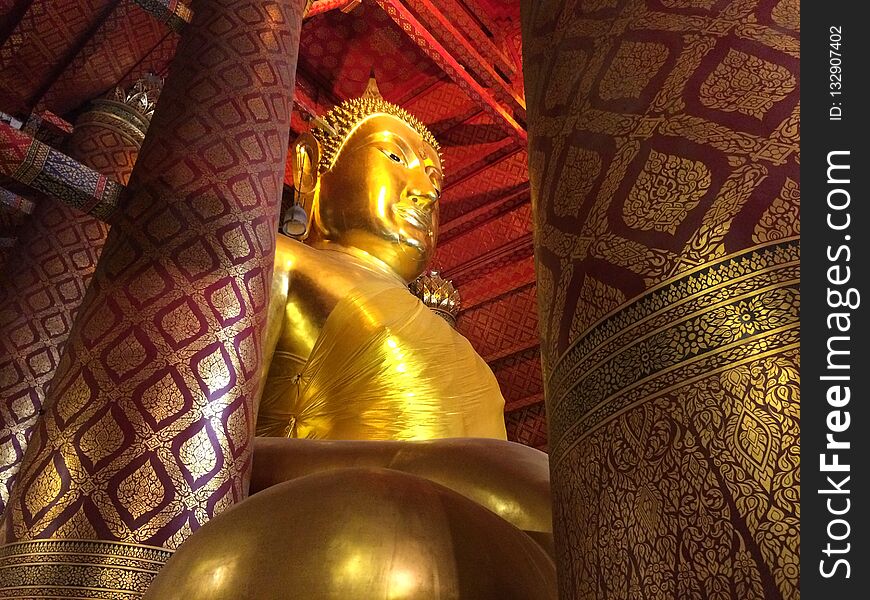 AYUTTHAYA,THAILAND-NOVEMBER 24, 2018 : Big Buddha statue at Wat Phanan Choeng temple