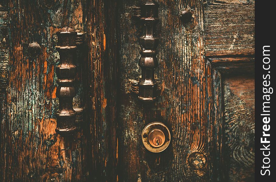 Architectural detail of a vintage, rustic door