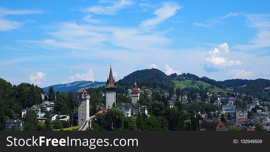 Sky, Mountainous Landforms, City, Mountain Range