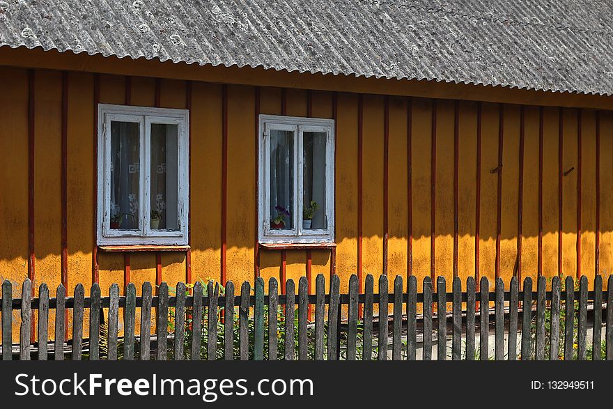 House, Yellow, Home, Fence