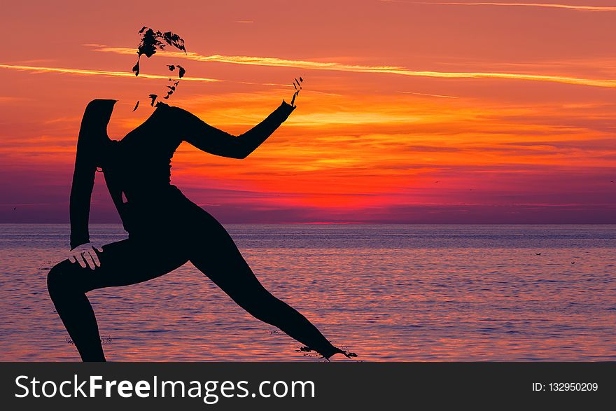 Sky, Sunrise, Jumping, Silhouette