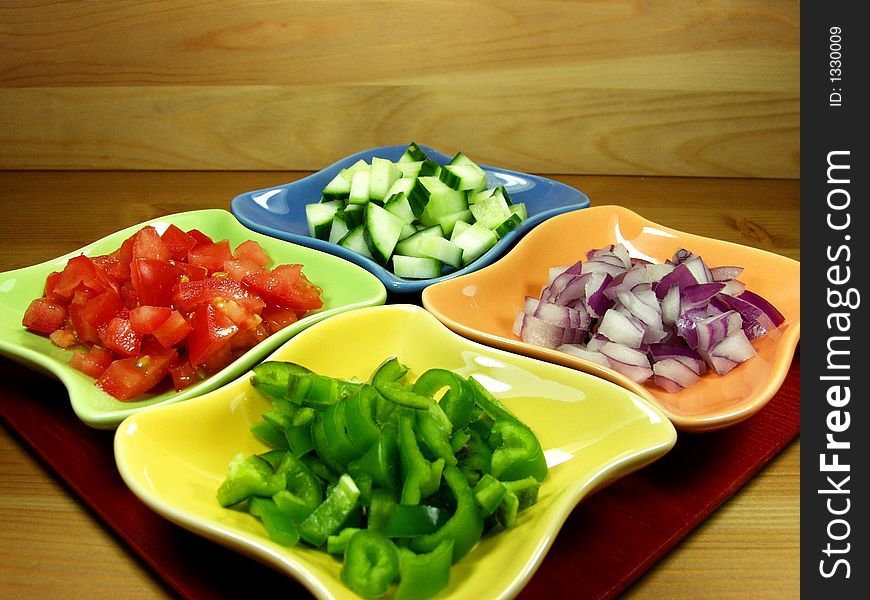 Preparing vegetables for gazpacho, spanish cold soup