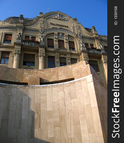 The Administrative Office of the University Politehnica Timisoara in the Victory Square of Timisoara viewed from the underground shopping passage open just recently.