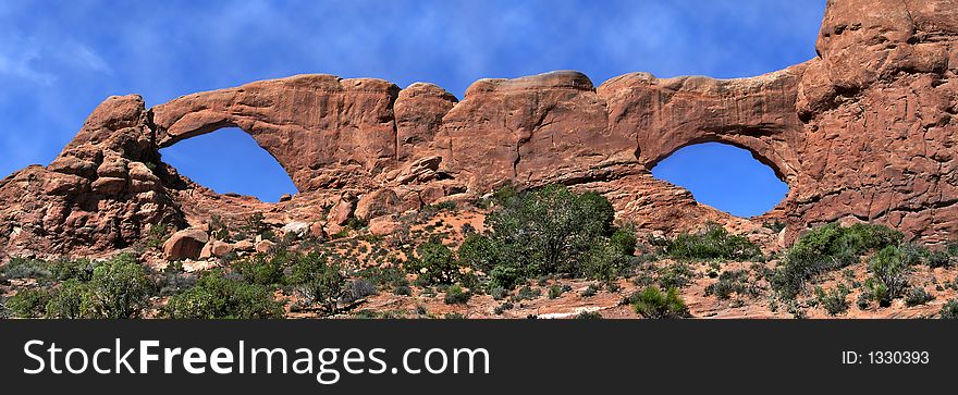 Windows arch panoramic view at arches national park in utah. Windows arch panoramic view at arches national park in utah