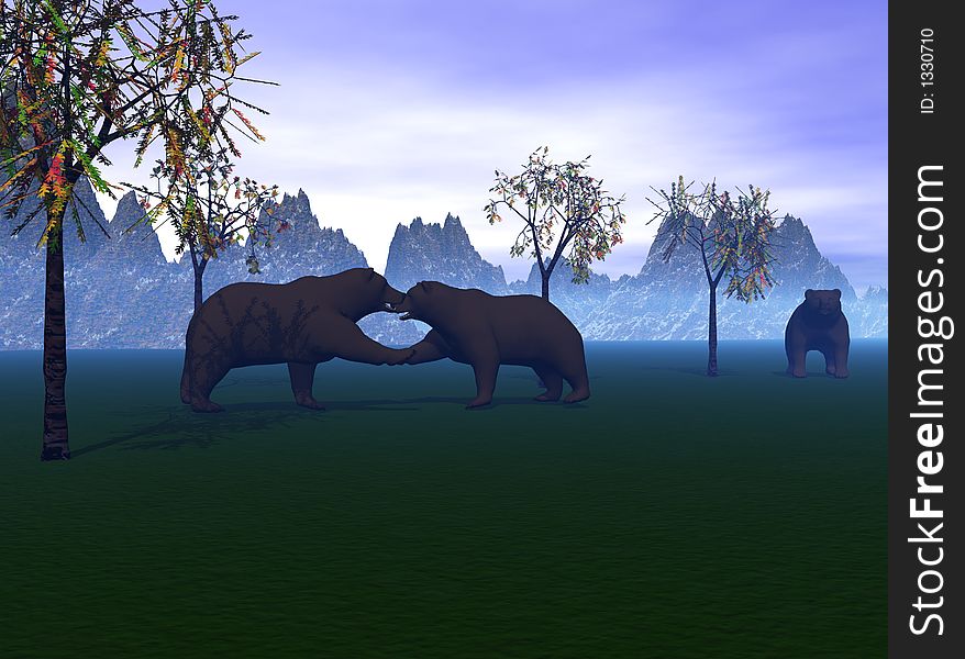 Two Grizzlies fighting over a female Bear. Two Grizzlies fighting over a female Bear