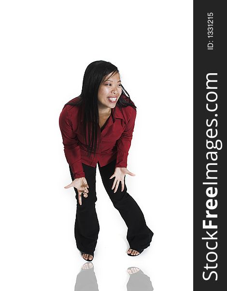 Woman having fun over white background