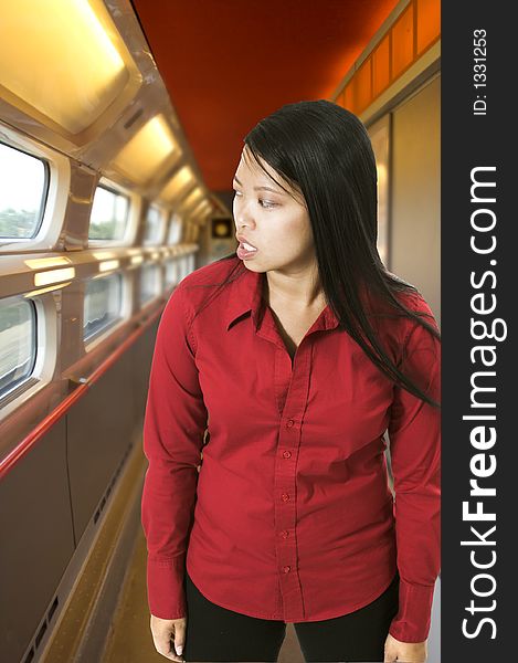 Woman in high speed train in france