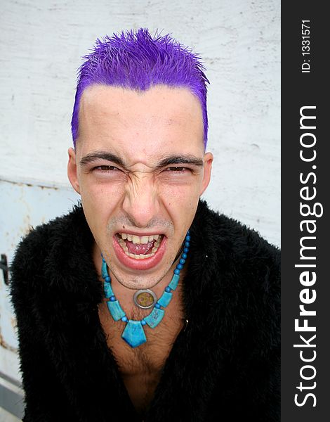 Roaring punk with purple hair