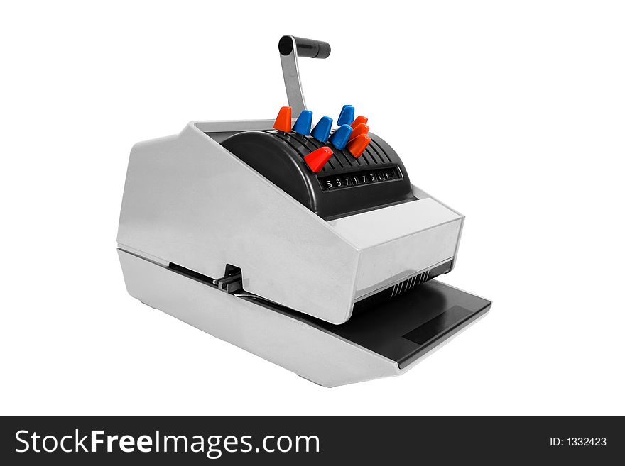 Old Cheque printer Black and white with clipping path. Old Cheque printer Black and white with clipping path