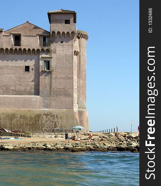 Old castle at sea Santa Severa Italy