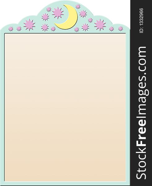 Cheerful pastel-colored frame with moon and stars in the top
