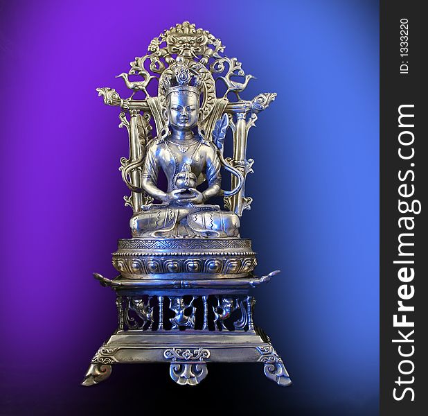 Silver Buddha on throne from Tibet