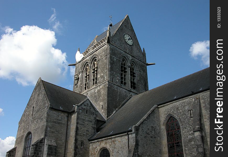 A view of the church in the Normandy area of France which was one of the first assults by the US and allies on the Germans in France on D-day. A view of the church in the Normandy area of France which was one of the first assults by the US and allies on the Germans in France on D-day.