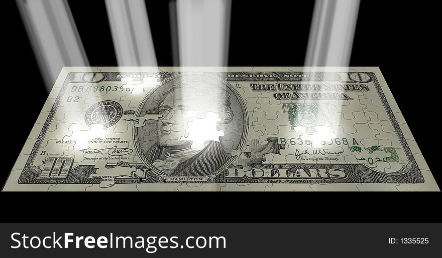 Beams of light shoot from a US $10 Bill. Beams of light shoot from a US $10 Bill