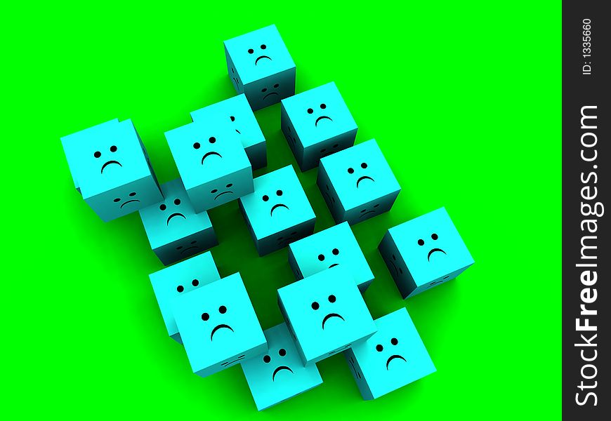 A collection of very sad looking cubes which all look unhappy. A collection of very sad looking cubes which all look unhappy.