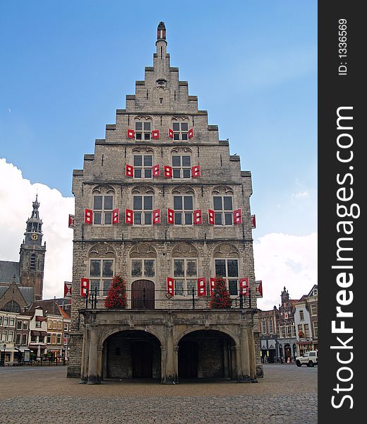 Gouda city town hall in summer time.
