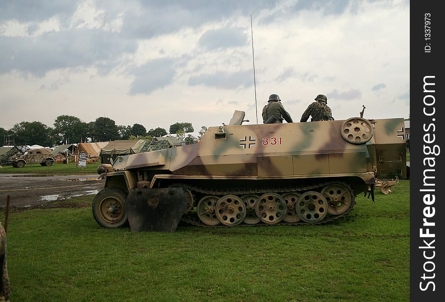 German soldiers at a military re-enactment in a half track. German soldiers at a military re-enactment in a half track