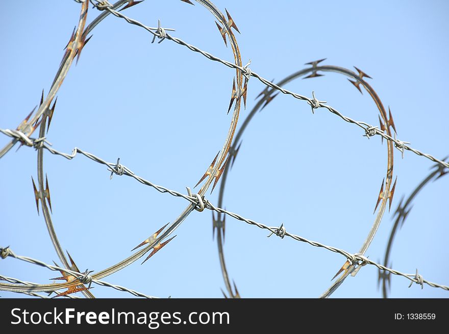 Close-up of razor wire on security fence. Close-up of razor wire on security fence