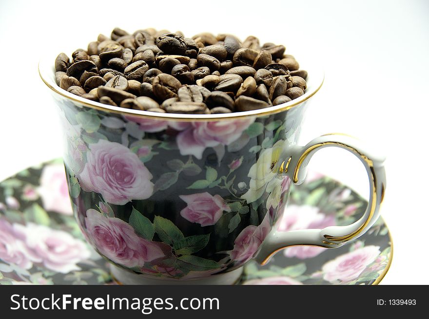 Photography of fresh natural coffee beans in cup
