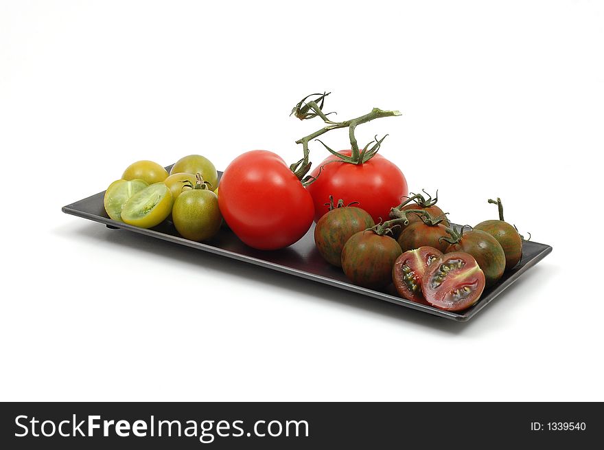 Platter of garden fresh heritage tomatoes. Platter of garden fresh heritage tomatoes